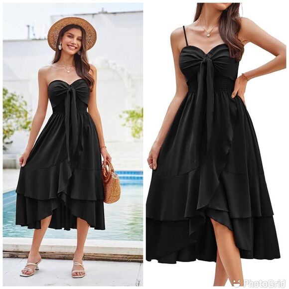GRACE KARIN Sleeveless Casual Midi Smocked Tiered Dresses Boho A Line Dress - Picture 1 of 13